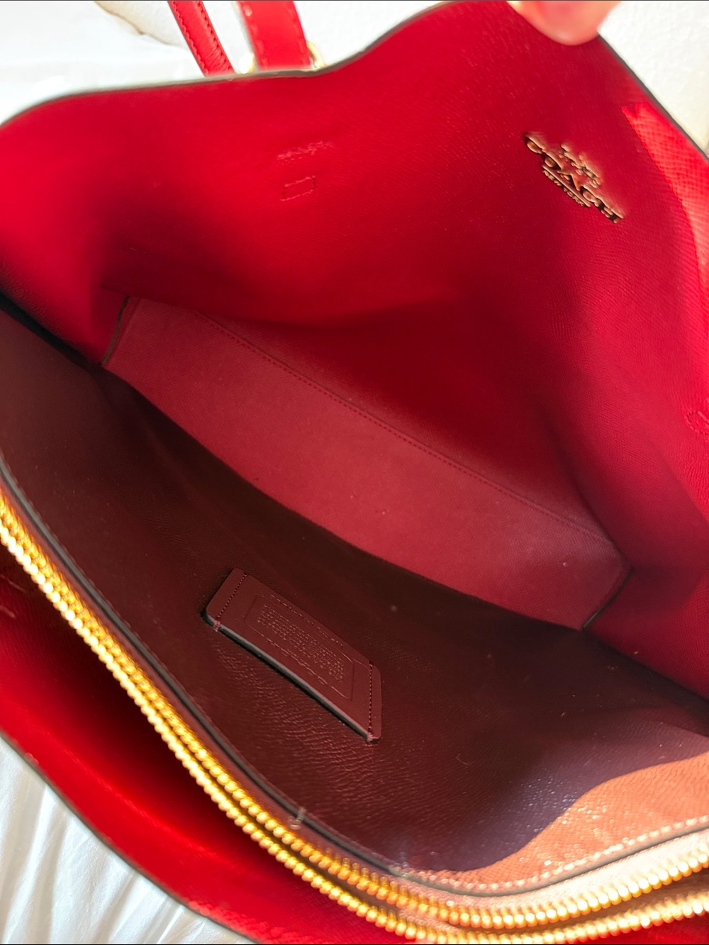 Coach Brown Signature Tote with Red Leather Straps - Picture 3 of 4